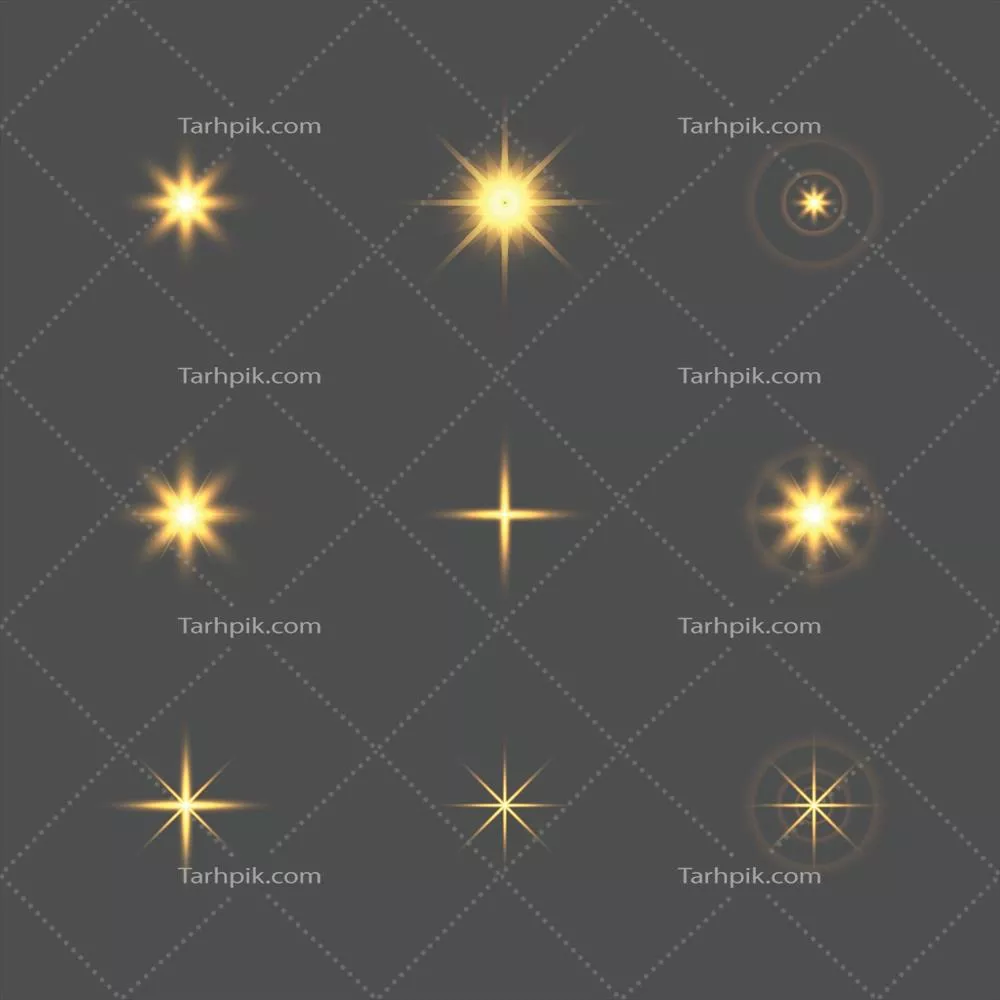 وکتور تابش نور ستاره‌ای و شعله‌ای در آسمان شب