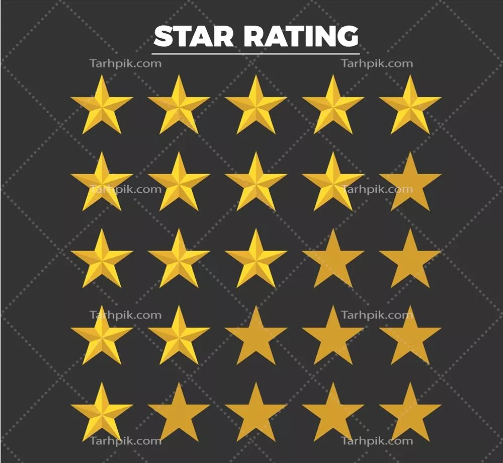 مجموعه وکتور آیکون‌های ستاره‌ای با امتیازدهی و ارزیابی