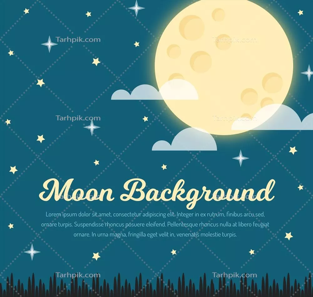طرح وکتور زمینه آسمان ستارهای و ماه به سبک فلت