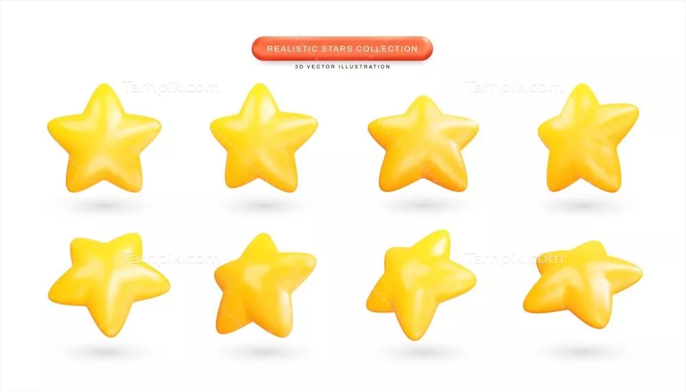 وکتور مجموعه ای از ستاره ها با طراحی کارتونی سه بعدی و واقع گرایانه