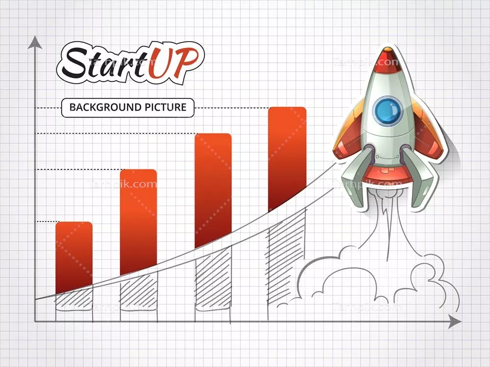 وکتور تصویری اینفوگرافیک از شروع یک پروژه کسب و کار نوپا با موشک و موفقیت