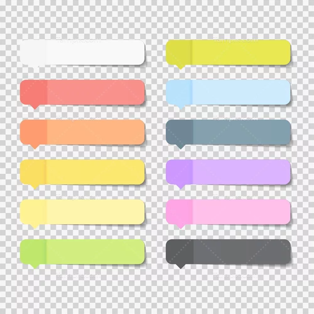 وکتور مجموعه یادداشت‌های چسبی با سایه، کاغذ دفتر کار و اوراق جداشدنی