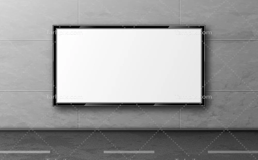 وکتور نمونه نمایش بیلبورد تبلیغاتی در خیابان بر روی دیوار سرامیکی خاکستری