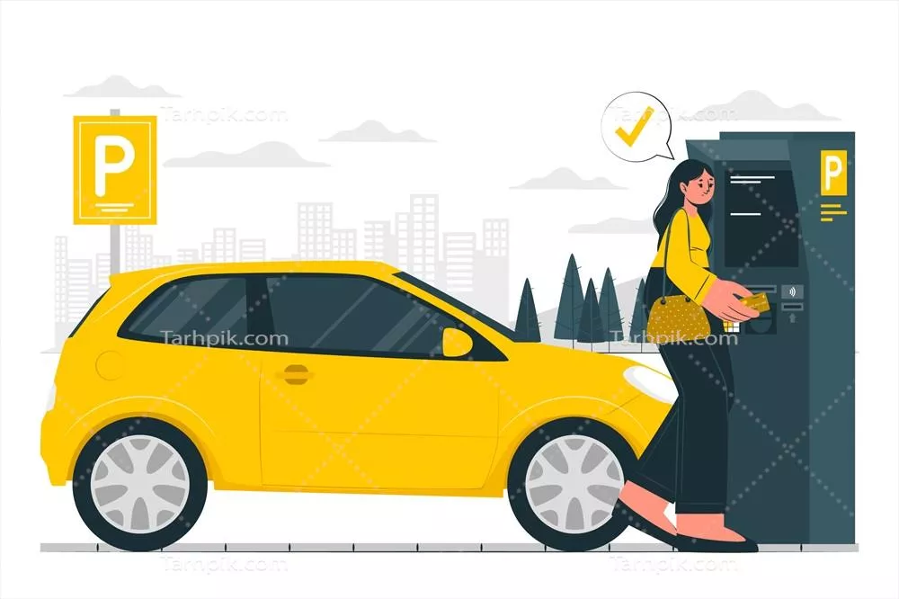 تصویر مفهومی پارکینگ خیابانی با پرداخت الکترونیکی به صورت وکتور