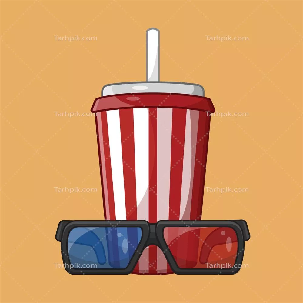 وکتور لیوان استریپدار نوشابه با عینکهای سهبعدی جذاب و رنگارنگ