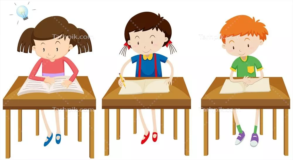 وکتور تصویر دانشجویان در حال مطالعه با پس‌زمینه سفید