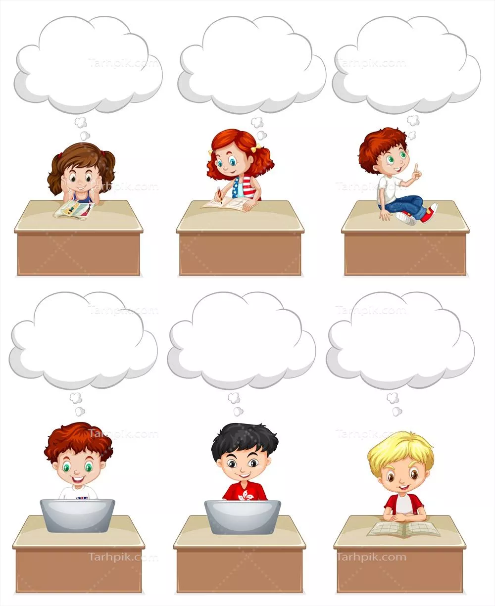 وکتور تصویری از دانش آموزان که در حال کار روی میز هستند و در حال یادگیری هستند