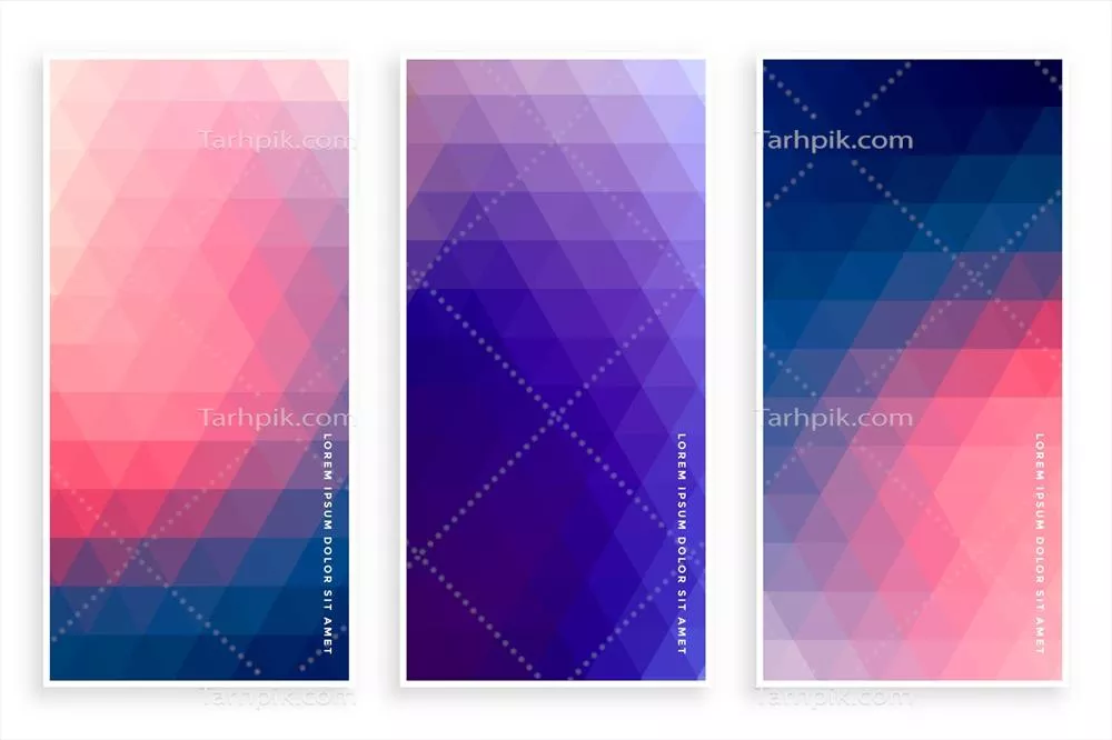 وکتور مجموعه بنر سه تایی با الگوی مثلثی شیک و مدرن