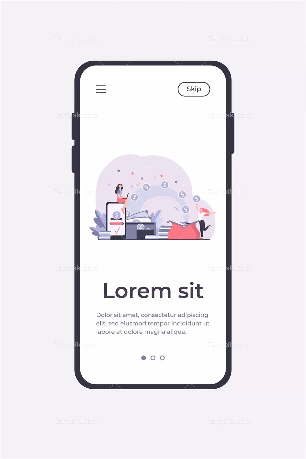 الگوی وکتوری اپلیکیشن موبایل برای ارسال و دریافت پول از طریق افراد طراحیشده