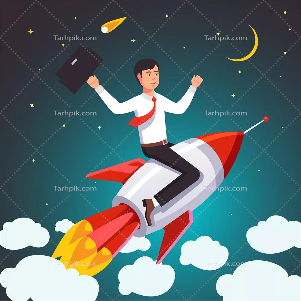 موفقیت یک تاجر برجسته: تصویر وکتور راکت نمادین که به اوج میرسد