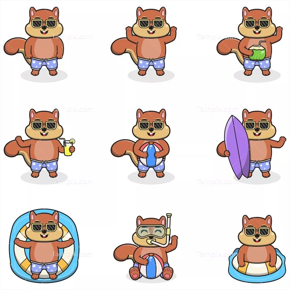 تصویر وکتوری جالب از سنجاب تابستانی به سبک فلت و رنگارنگ