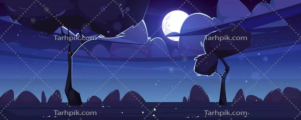 منظر تابستانی با آسمان ماه در شب - طرح وکتور