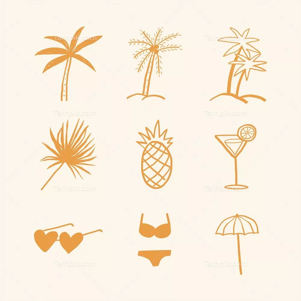 وکتور مجموعه برچسب های داندانک برای تابستان با طرح درخت نخل و تعطیلات