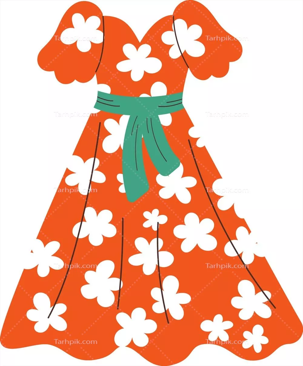 پیراهن تابستانه قرمز زنانه با کمربند و الگوی گلدار - تصویر وکتور پایا