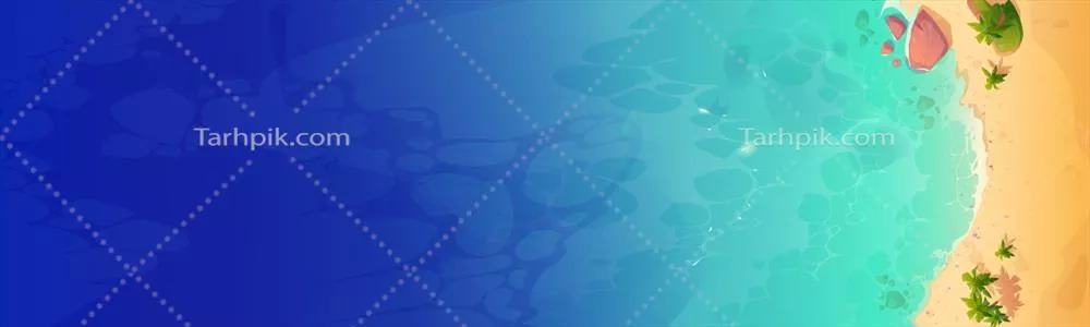 وکتور ساحل شنی تابستانی با درختان نخل و زیبایی دریا