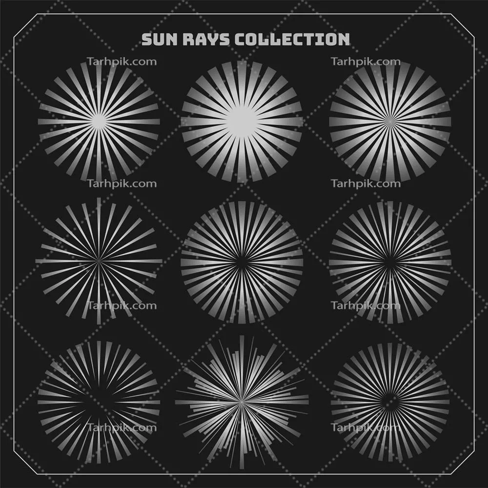 مجموعه استایل‌های مختلف پرتوهای خورشید در نه وکتور متفاوت
