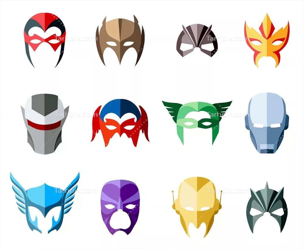 ماسک‌های ابرقهرمانی با سبک فلت و طراحی وکتور جذاب