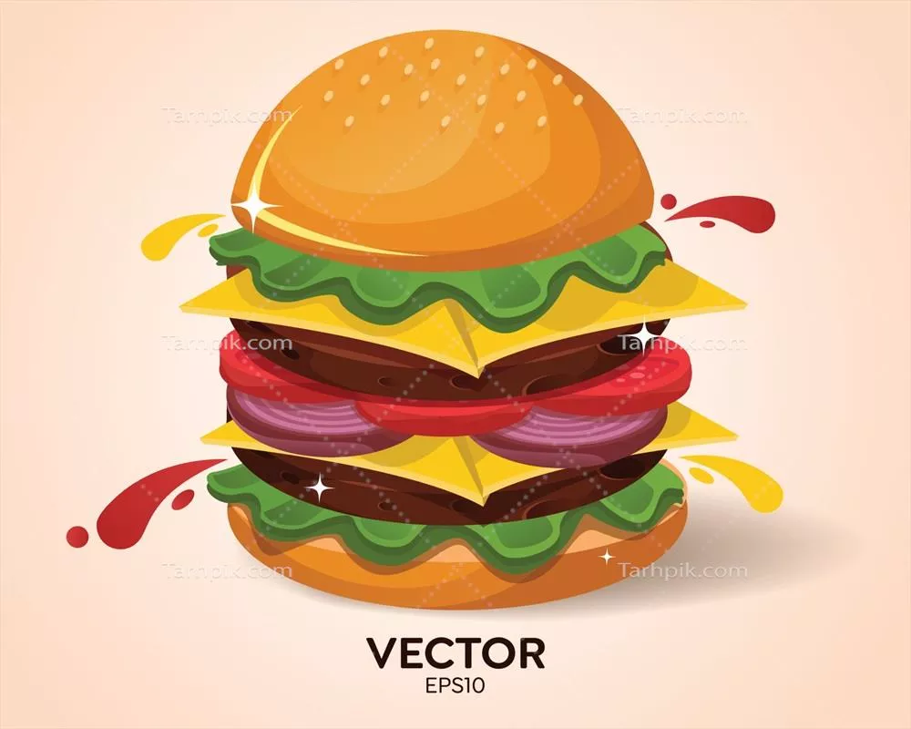 وکتور تصویر کارتونی برگر فوق العاده خوشمزه و سریع با جزئیات جالب