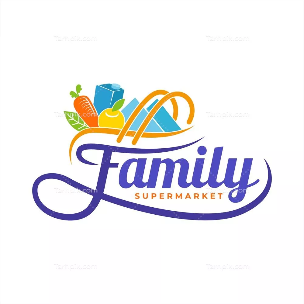وکتور لوگو سوپرمارکت با طراحی مدرن و مواد غذایی متنوع
