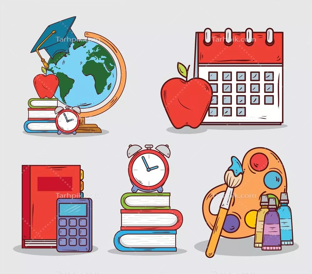 وکتور مجموعه آیکون های لوازم تحصیلی برای بهبود فرآیند آموزش