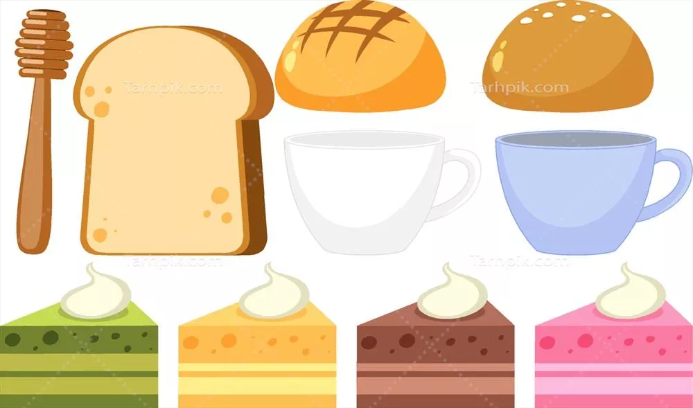 وکتور مجموعه دسرهای شیرین در سبک کارتون دو بعدی و فلت