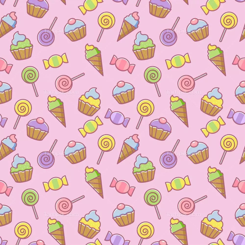 طراحی پسزمینه وکتوری الگوی یکدست مواد شیرین و خوشمزه