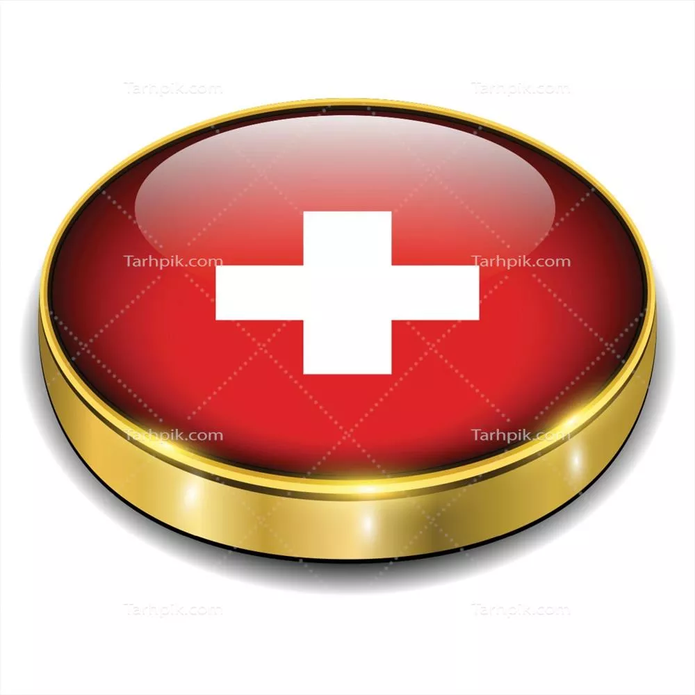 وکتور طراحی دکمه سه بعدی پرچم سوئیس با وضوح بالا و جزئیات بی نظیر