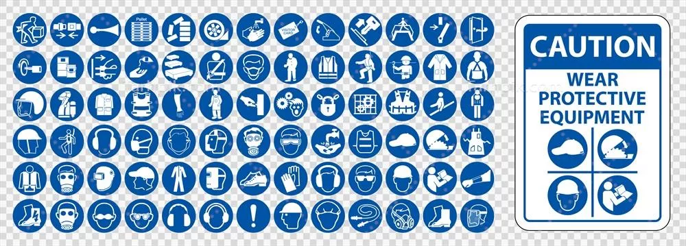 وکتور نماد ایمنی برای تجهیزات حفاظتی شخصی با تصویر ساده بر روی پسزمینه شفاف