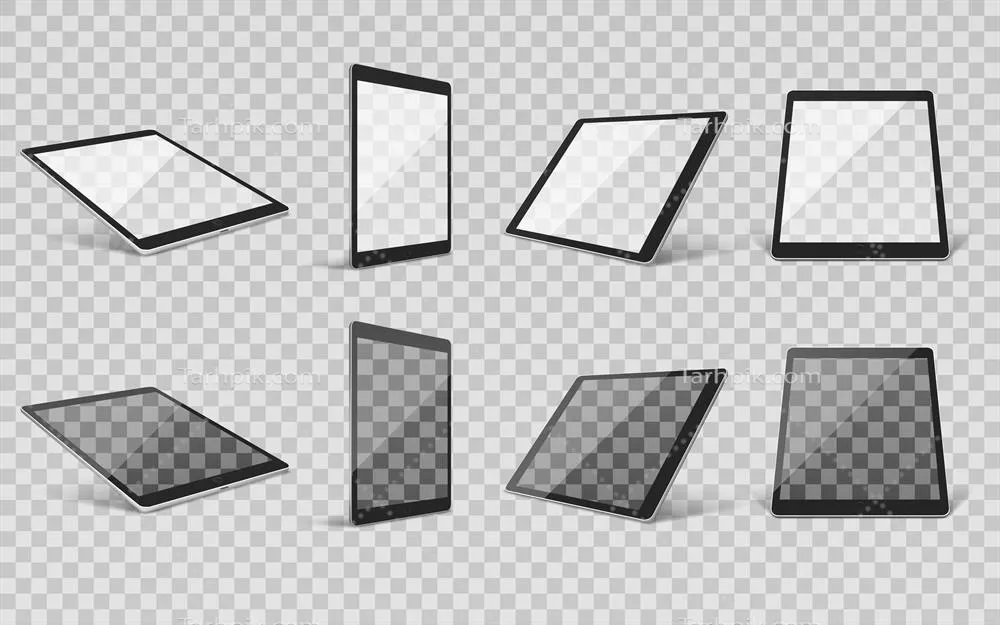 مجموعه وکتور از تبلت شفاف و واقعگرایانه با طراحی منحصر به فرد