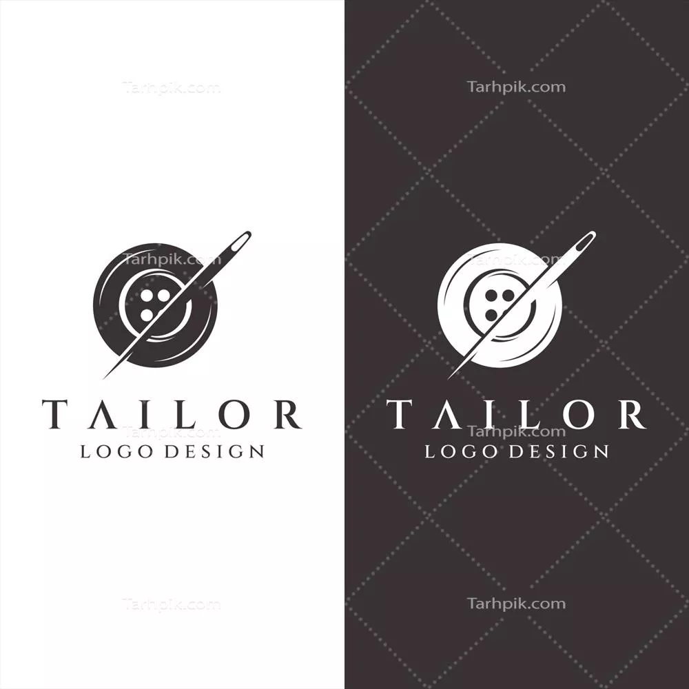وکتور لوگوی سیلوئت خیاطی با سوزن، نخ و برند بنیک