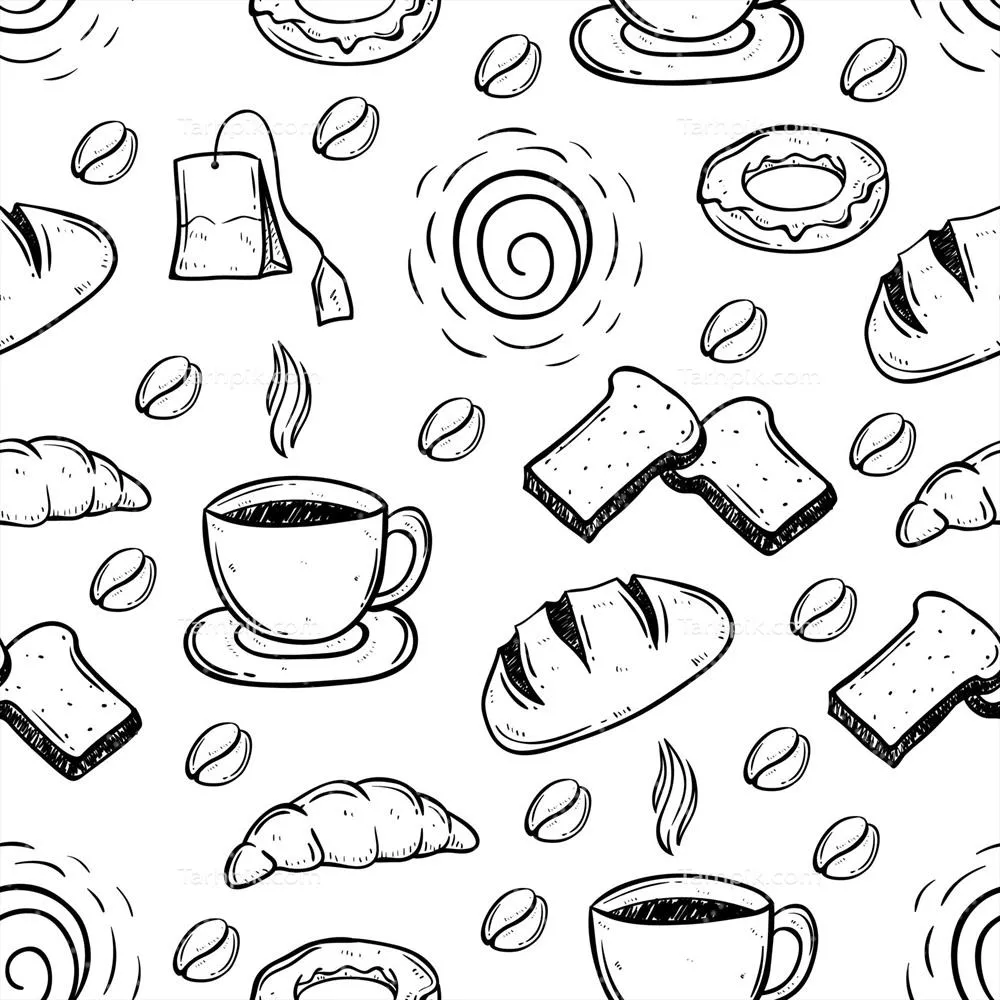 وکتور طرح الگوی بدون درز صبحانه خوشمزه با سبک دوتل
