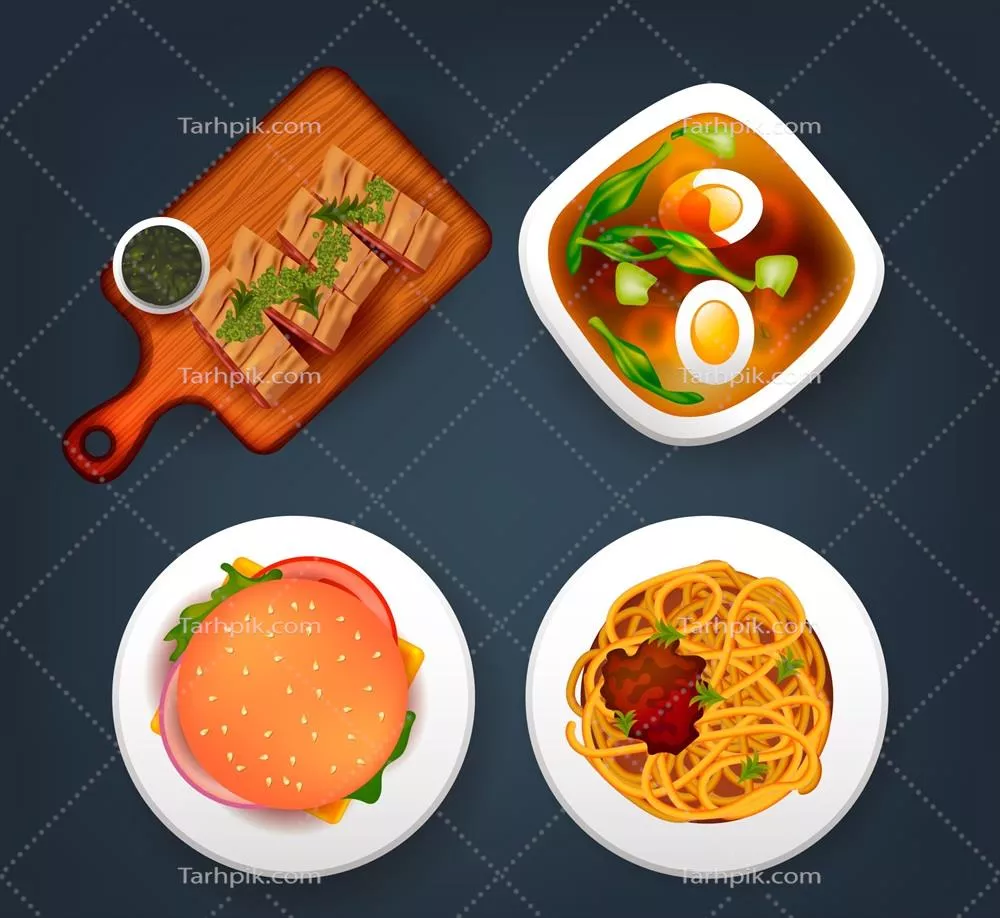 مجموعه وکتور غذاهای خوشمزه برای طراحان و عاشقان آشپزی
