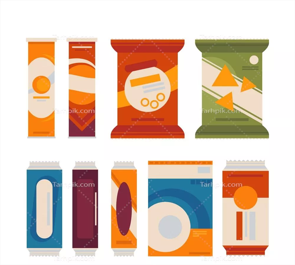 مجموعه وکتور تنقلات خوشمزه با طراحی جذاب و رنگارنگ