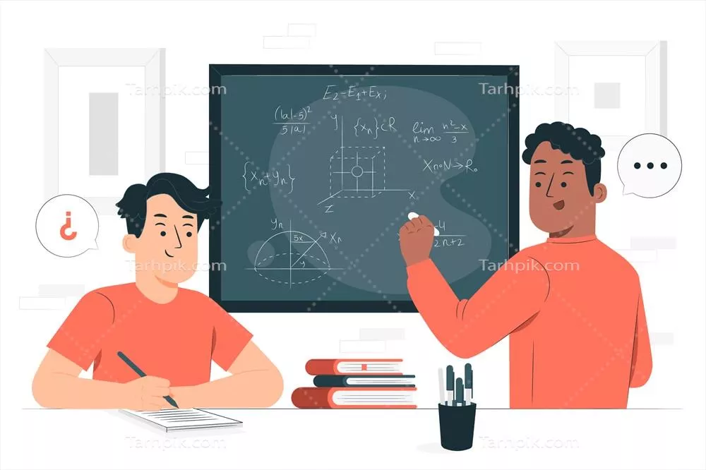 تصویر وکتوری مفهوم معلم و شاگرد به همراه ارتباطات بین آنها