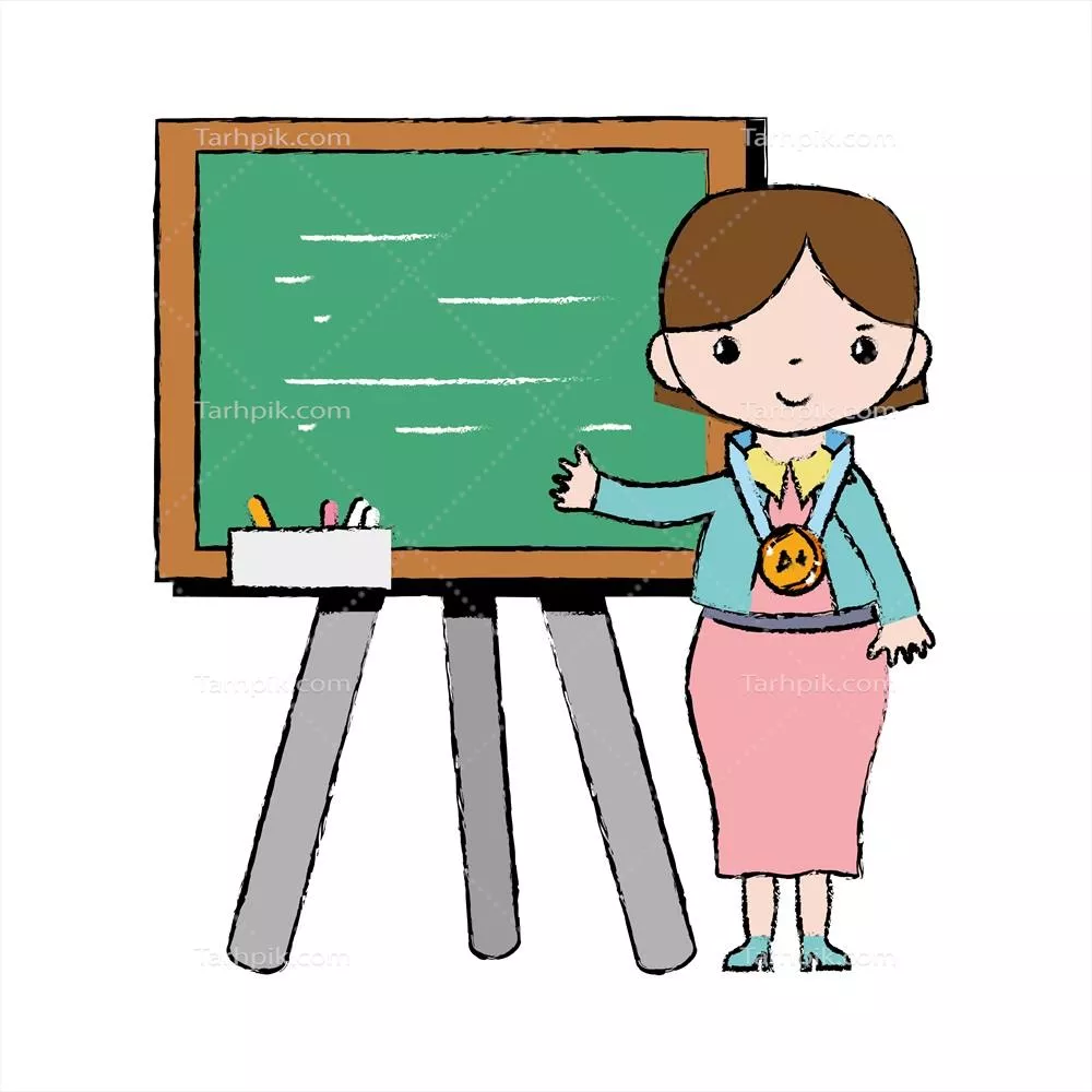 تصویر وکتوری از معلم در حال تدریس درس در کلاس با تخته سفید