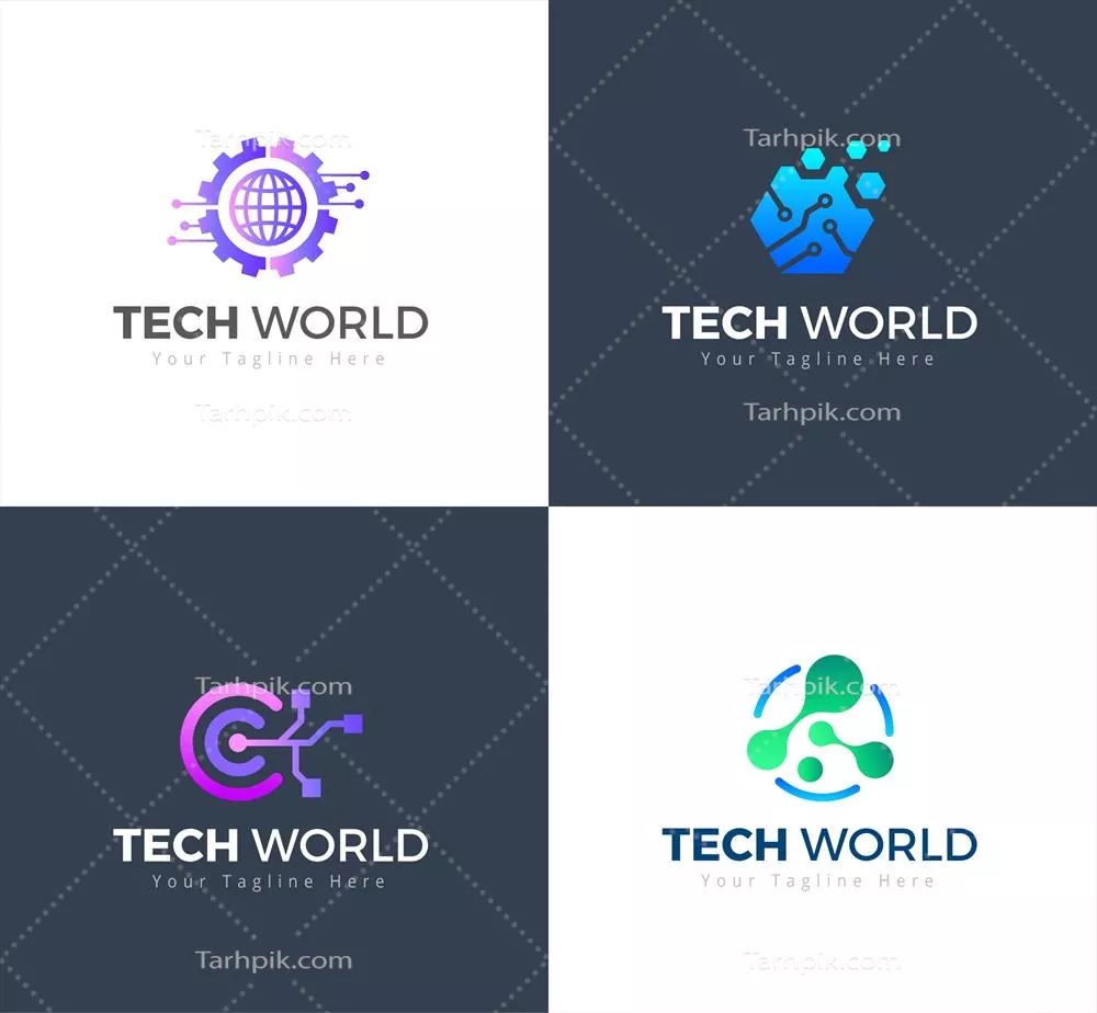 مجموعه لوگوهای تکنولوژی با سبک گرادینت و وکتورهای منحصر به فرد