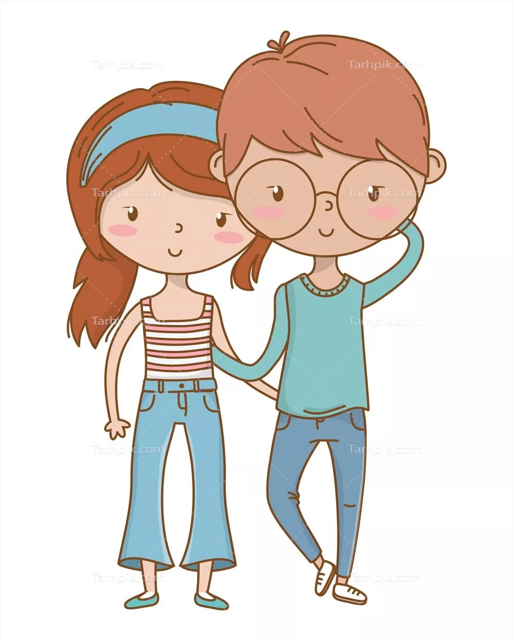 کاریکاتور دو نوجوان پسر و دختر به سبک وکتور با جزئیات جذاب