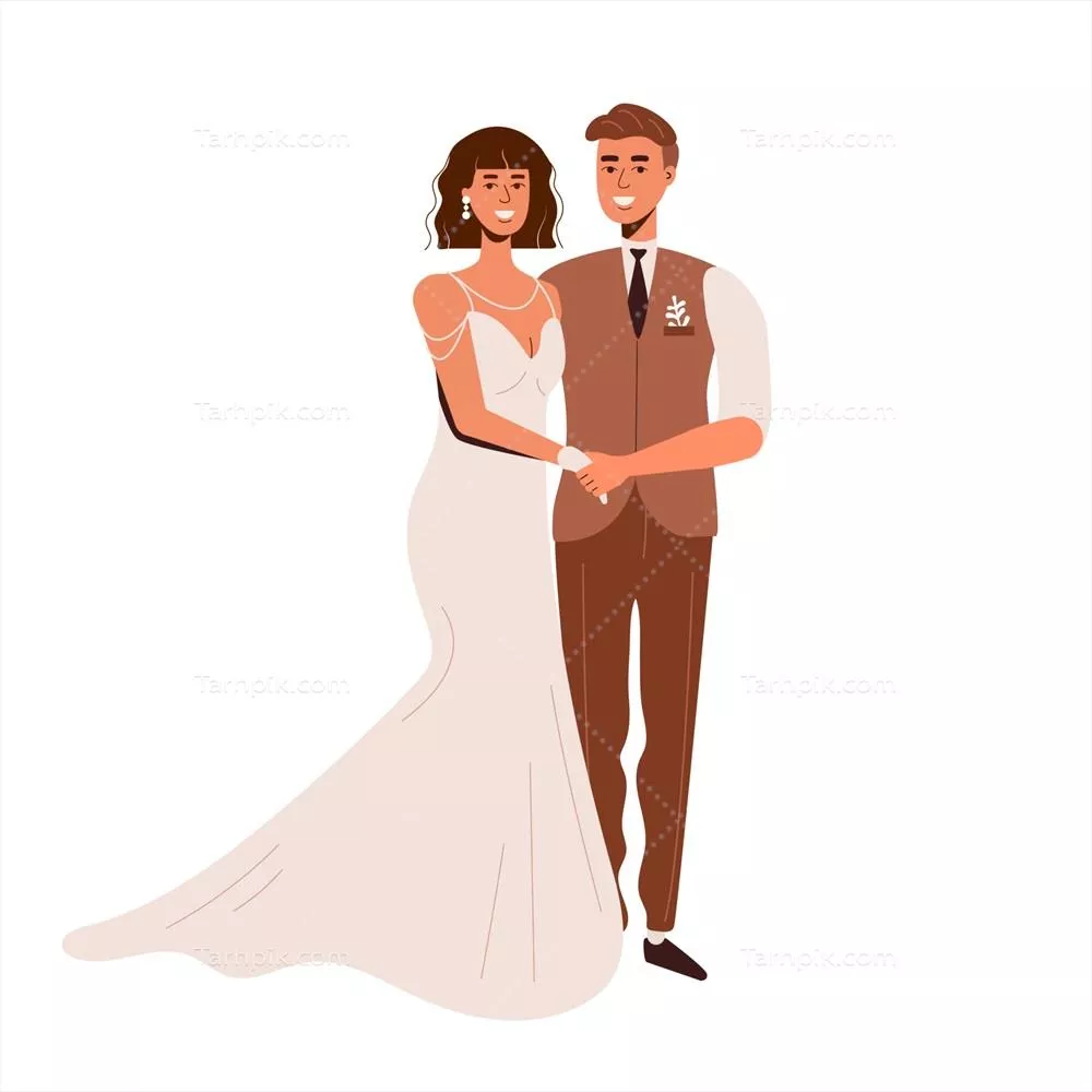وکتور عروسی با عروس در لباس سفید و داماد در کت و شلوار