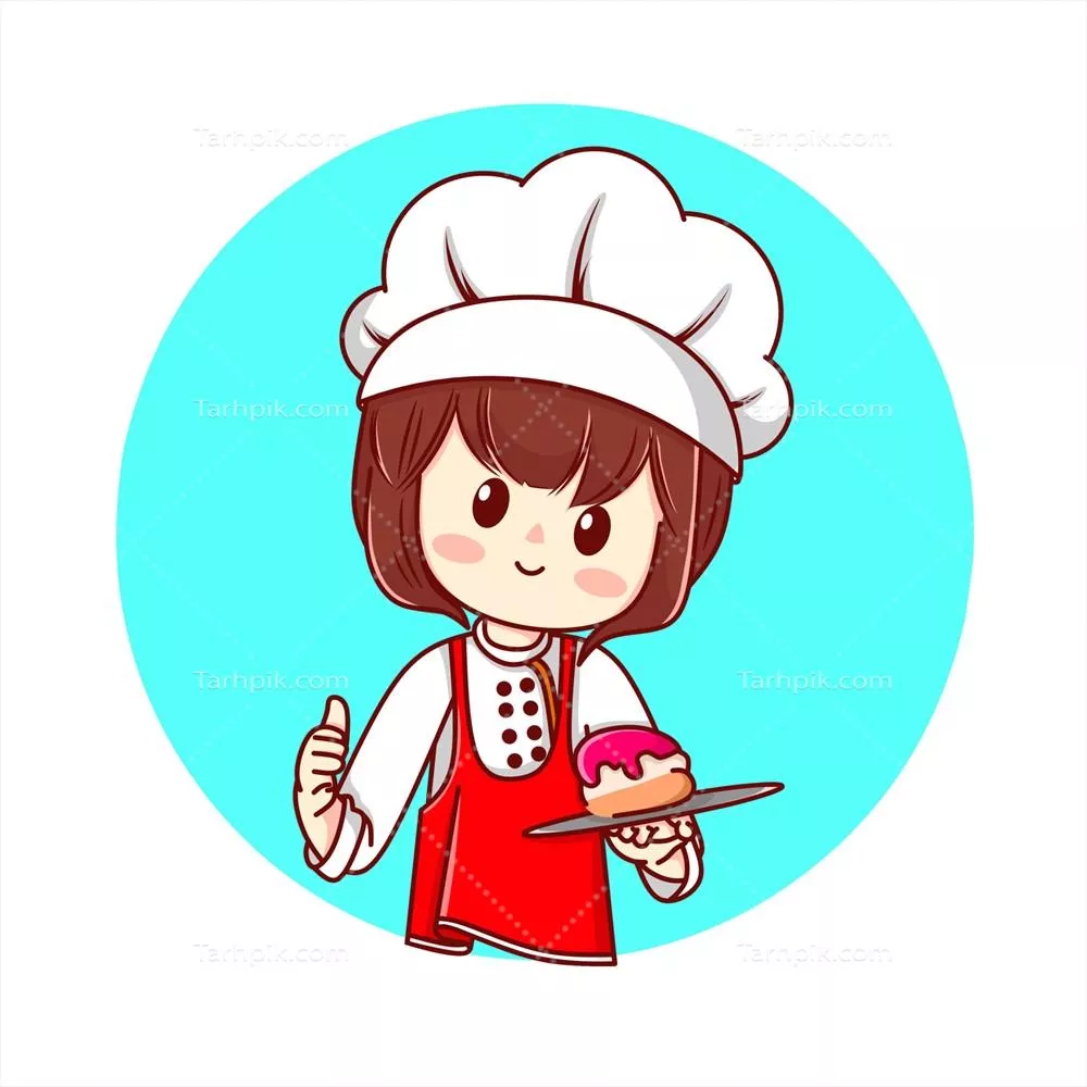 وکتور شخصیت سرآشپز در حال نگه داشتن یک کیک خوشمزه - طراحی دستی