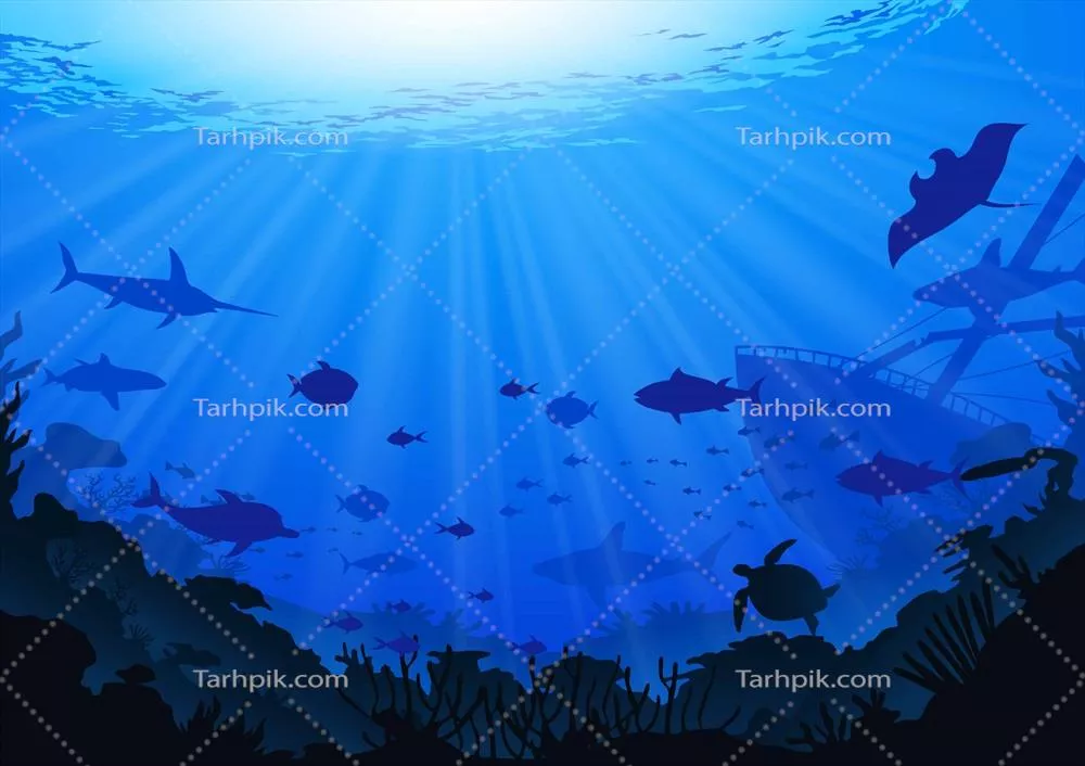 وکتور تصویر نمای عمیق اقیانوس با جزئیات شگفت انگیز و رنگ‌های زیبا
