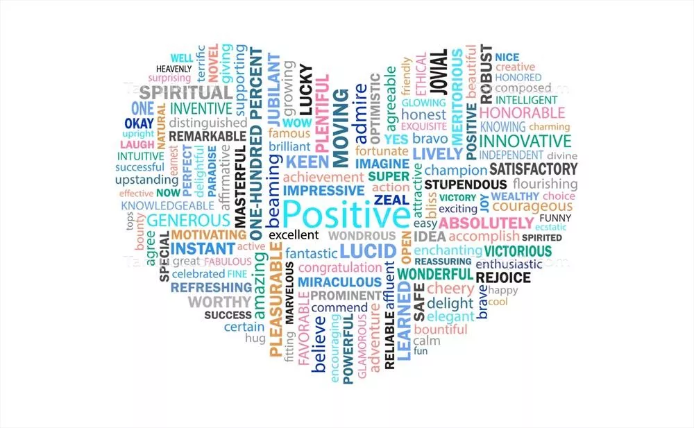 وکتور دل مثبت اندیشی: کلمات برای ارتباط و تأکید بر افکار مثبت