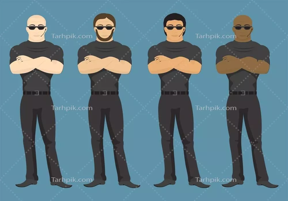 وکتور آزمایش امنیت با چهار محافظ بدنی با استایلهای مختلف برای مشاغل و موقعیتهای حساس
