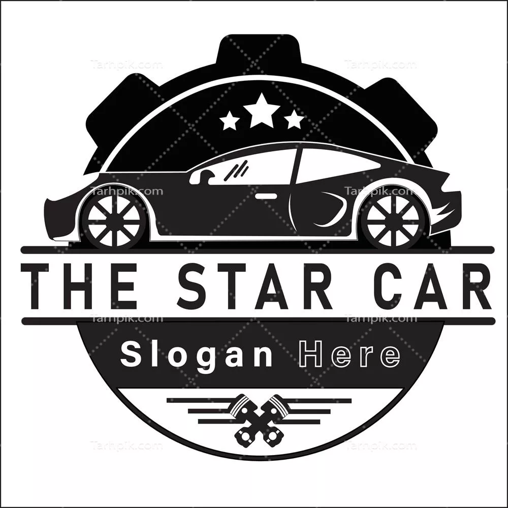 طراحی وکتور لوگوی کارت ستاره با تصویر خودرو و عناصر گرافیکی دیگر