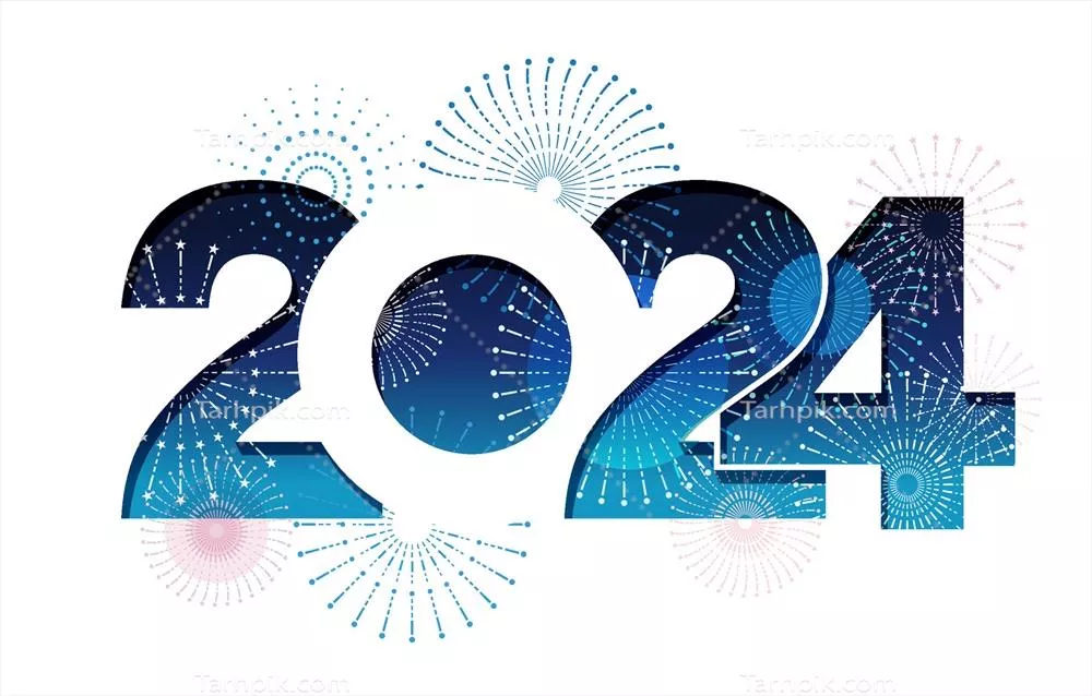 وکتور شعار و نماد تبریک سال نو 2024 با تزئینات خاص و جذاب
