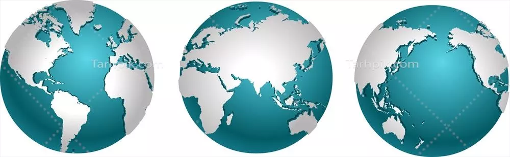 وکتور سه نمای مختلف از کره زمین: چشم‌اندازهای جغرافیایی و فرهنگی