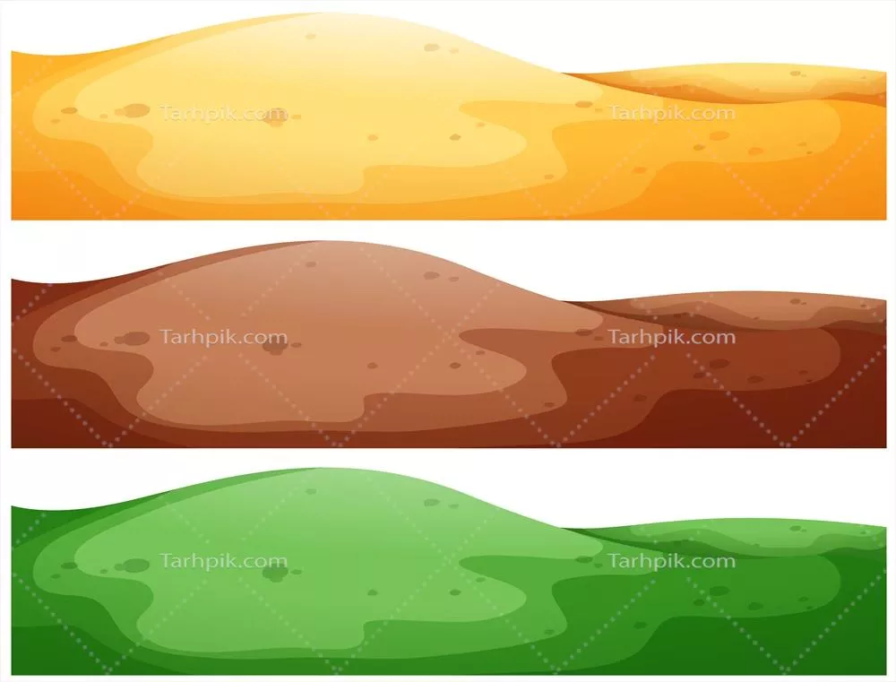وکتور تصویرسازی سه صحنه از تپه‌ها با رنگ‌های مختلف زمین