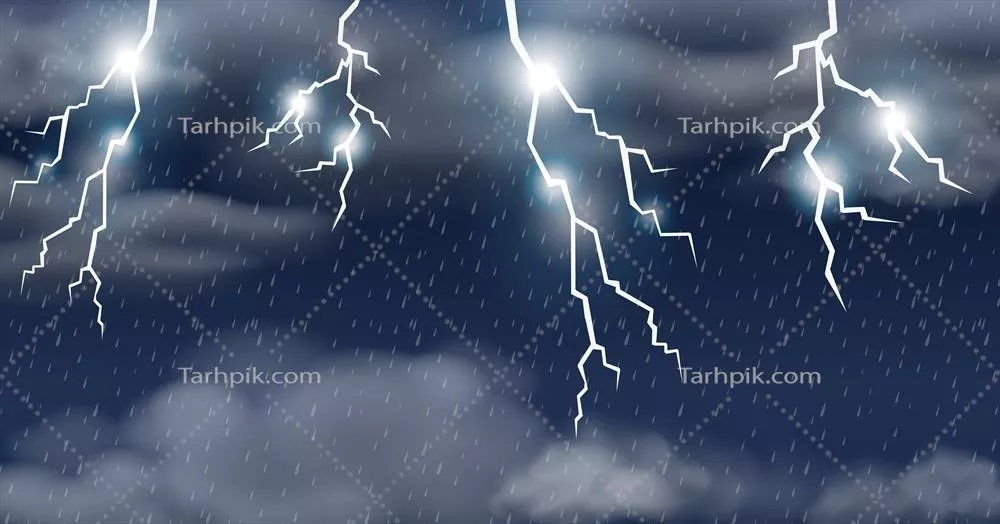 وکتور تصویر باران و رعد و برق در آسمان طوفانی و ابری