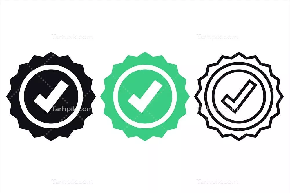وکتور آیکن دایره ای با ستاره و علامت تیک به صورت خطی و مسطح