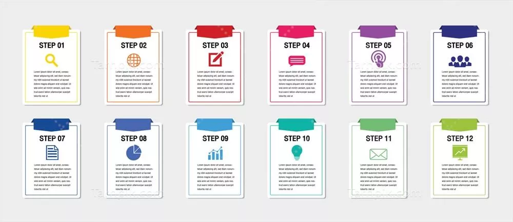 وکتور الگوی نمودار اینفوگرافیک زمانبندی برای ۱۲ ماه یا یک سال