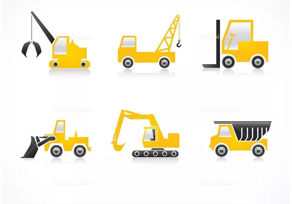 مجموعه آیکون وکتور امروز شامل 6 ماشین ساخت و ساز مانند کامیون، جرثقیل، لیفتراک و بیشتر